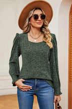 Square Neck Flounce Sleeve T-shirt (3)