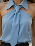 Halter Neck Sleeveless Top Tie-front Collar Detail (14)