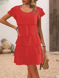 Casual Layered Round Neck Ruffled Sleeve Dress (9)