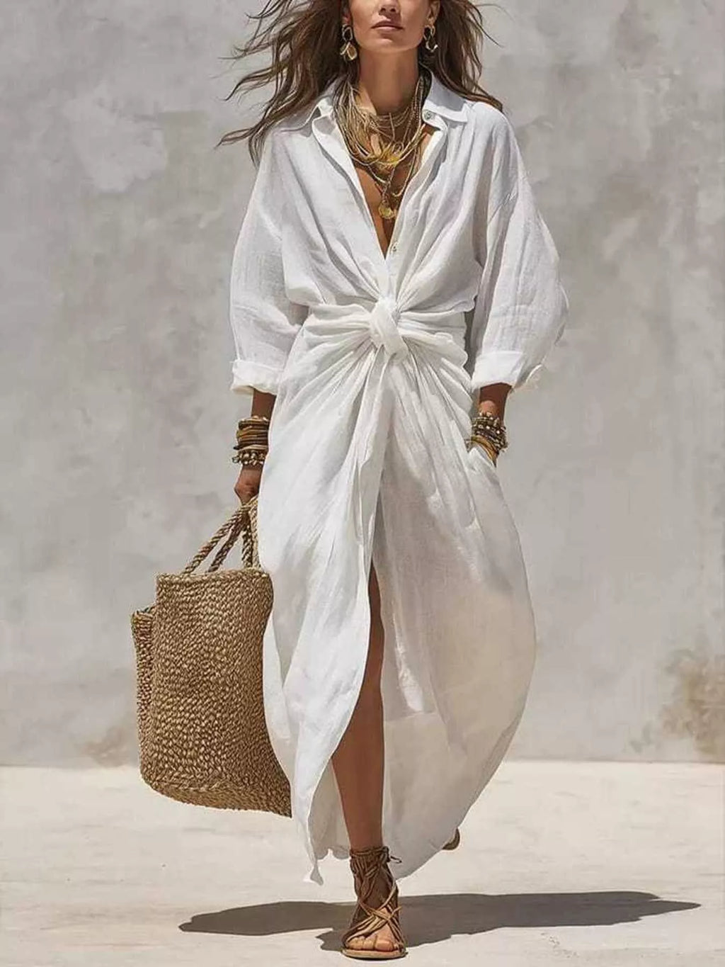 Front-tie Maxi Shirt Dress (2)