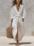 Front-tie Maxi Shirt Dress (2)