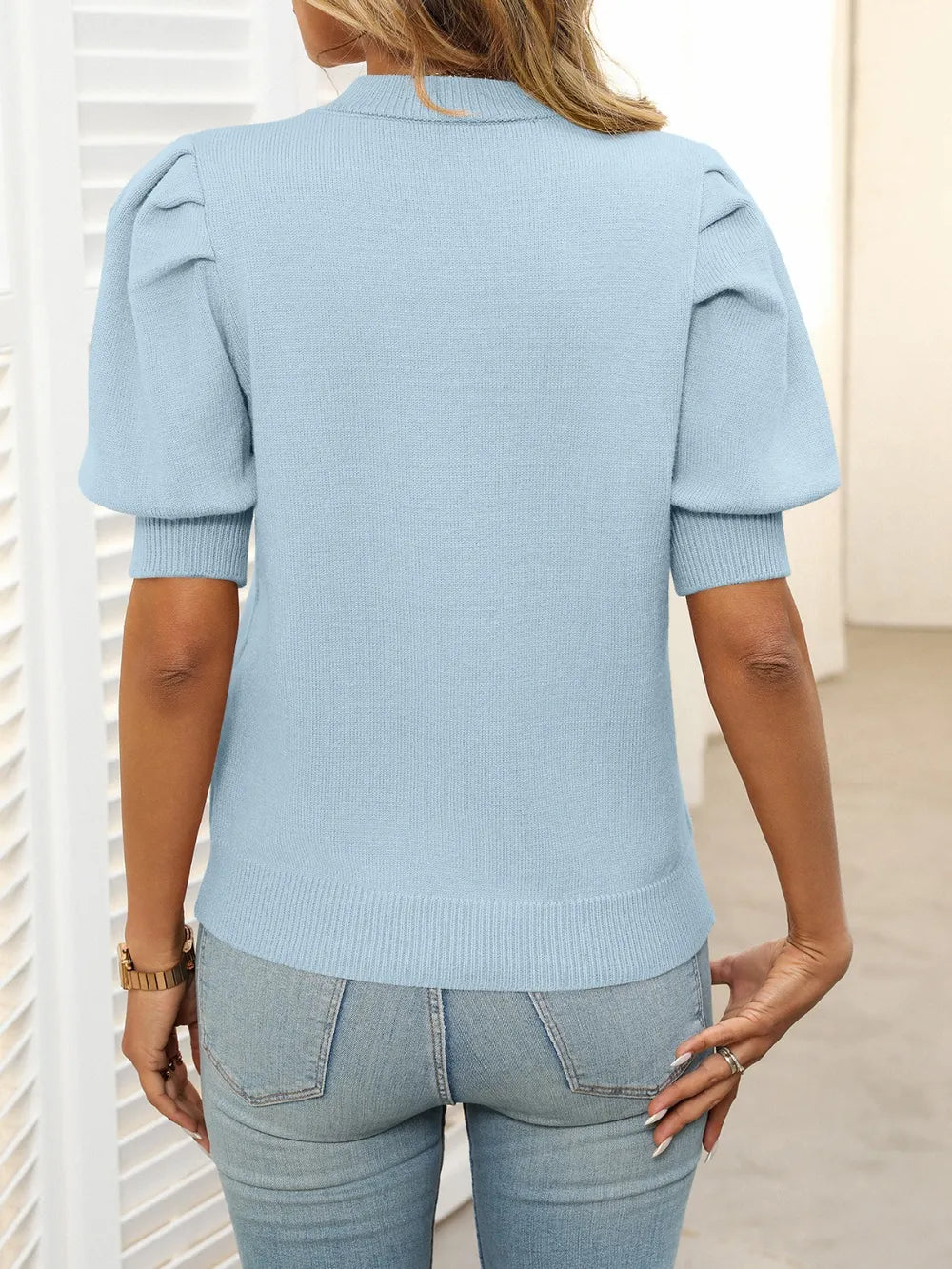 Mock Neck Puff Sleeve Sweater (7)