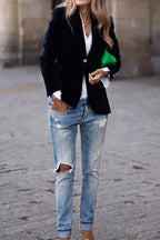 One Button Lapel Collar Long Sleeve Blazer (2)