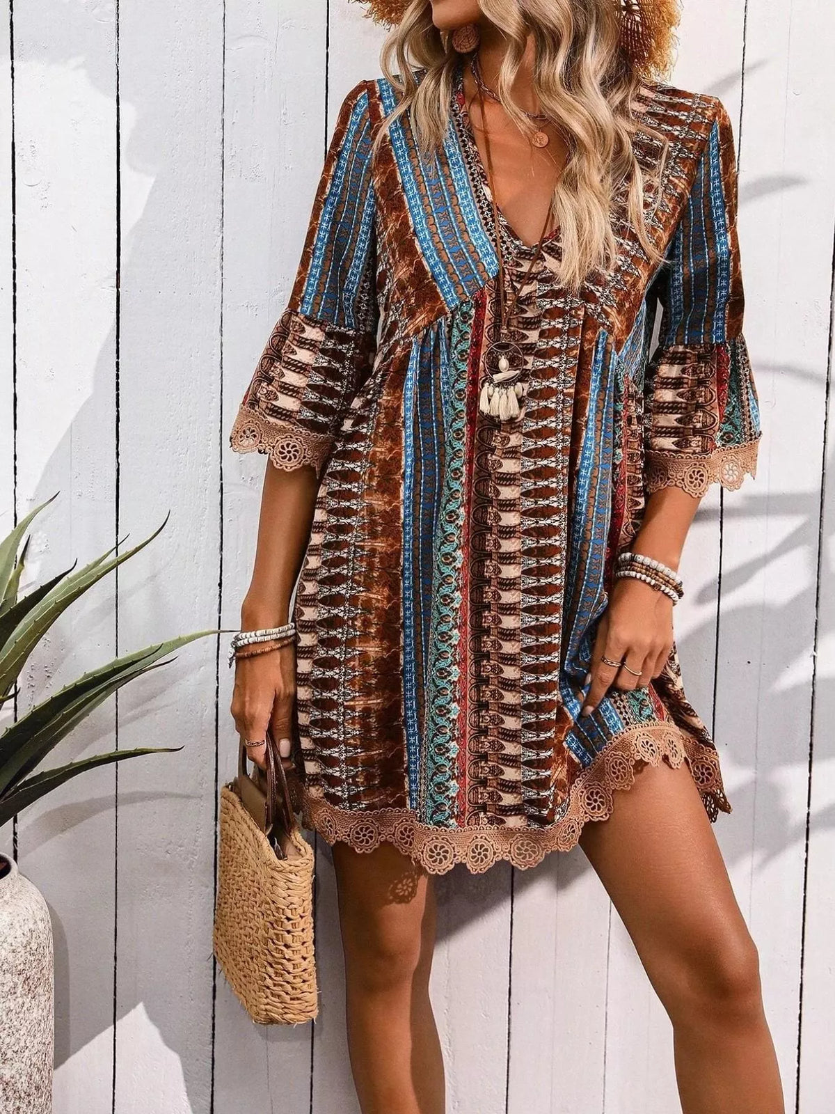Printed V-neck A-line Dress (18)