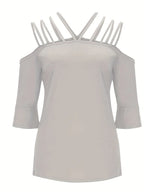 Full Size Cold Shoulder Three-quarter Sleeve Blouse (7)