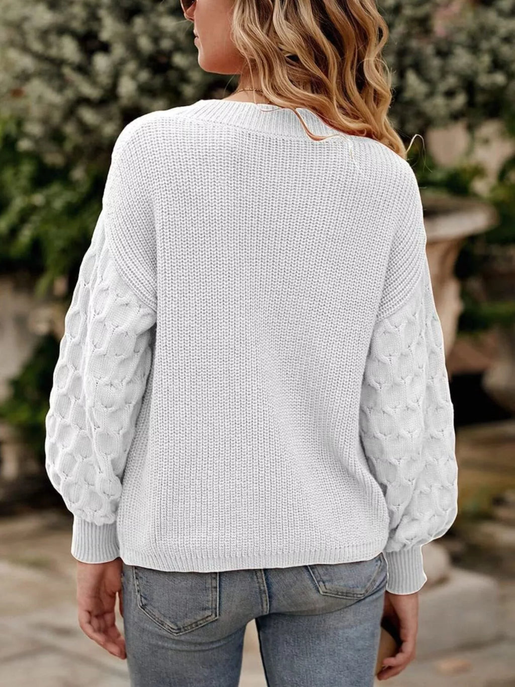 Textured Sleeve Round Neck Sweater (5)