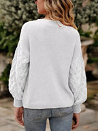 Textured Sleeve Round Neck Sweater (5)