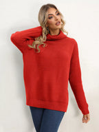 Slit Turtleneck Dropped Shoulder Sweater (11)
