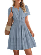 Short Sleeve Smocked Waist Tiered Dress (18)