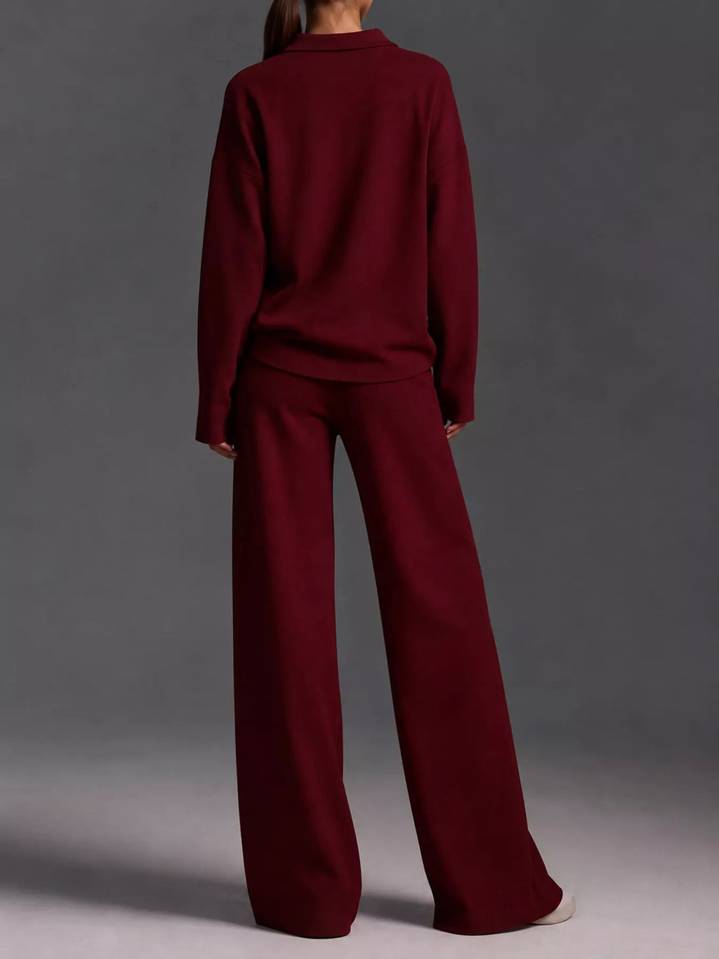 Polo Collar Top Wide-leg Pants Set (43)