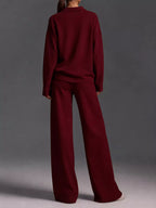 Polo Collar Top Wide-leg Pants Set (43)