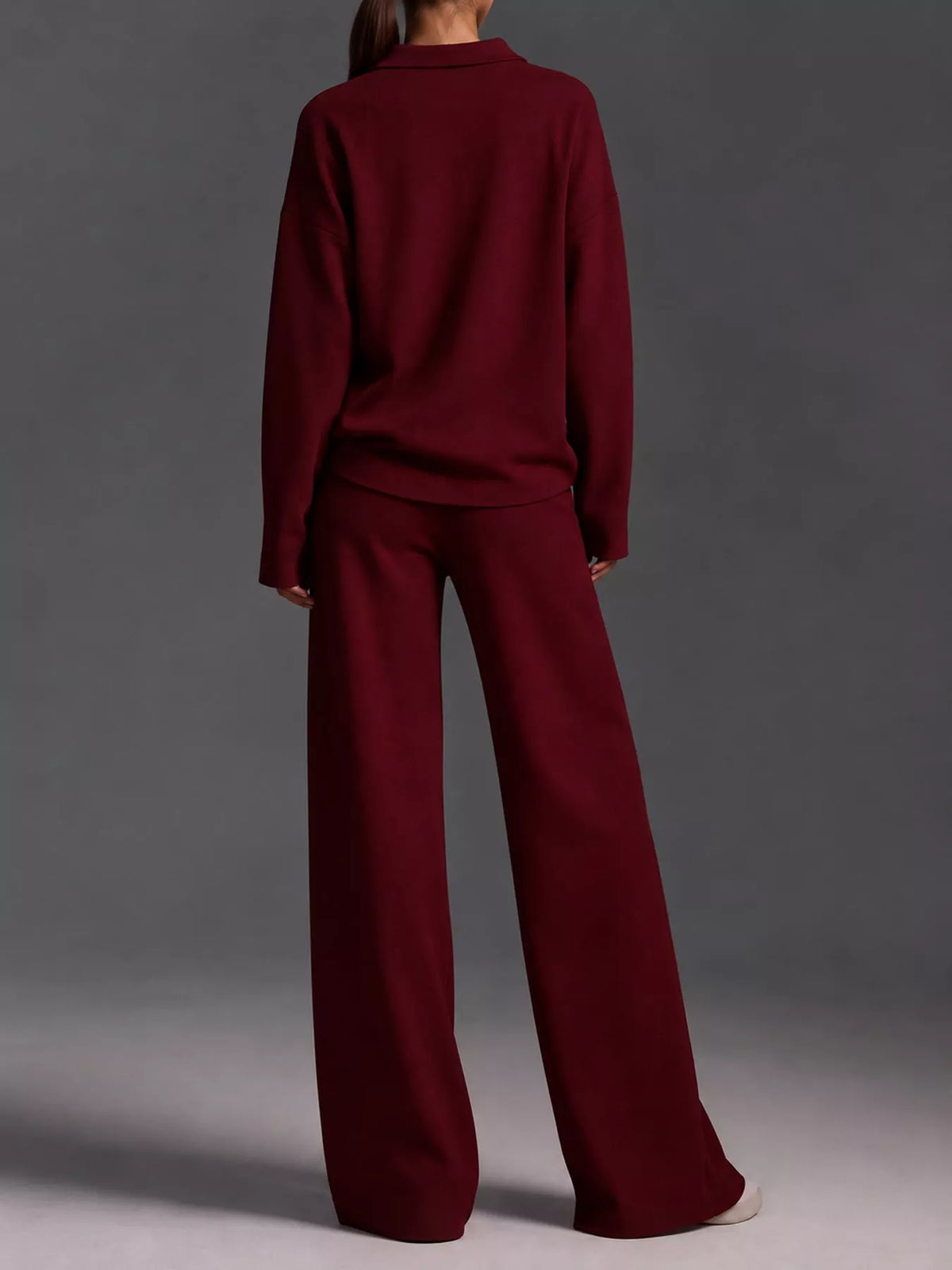 Polo Collar Top Wide-leg Pants Set (43)