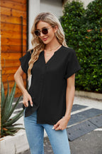 Notched Neck Cuffed Sleeve Shirt (12)