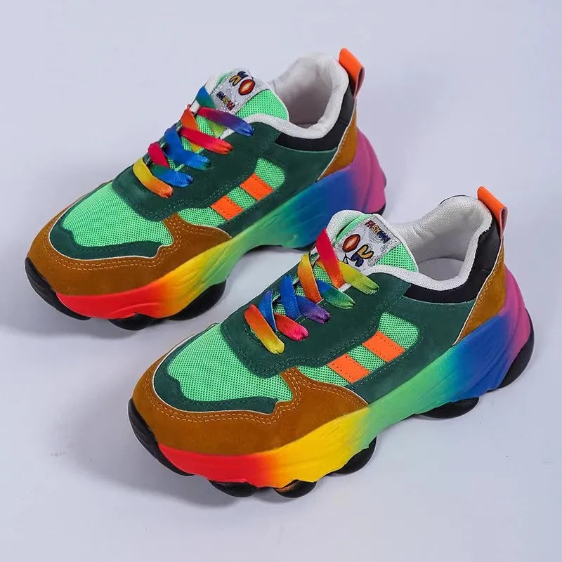 Lace-up Mesh Round Toe Platform Sneakers (4)