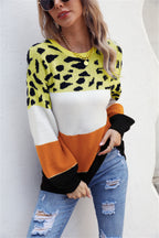 Block Round Neck Lantern Sleeve Sweater (9)