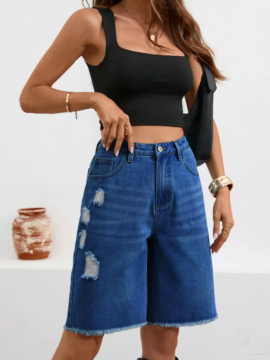Ripped Frayed Hem Denim Shorts (11)