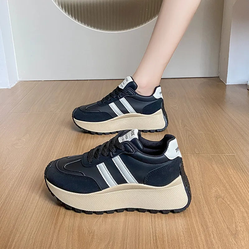 Side Striped Lace Up Platform Athletic Sneakers (4)