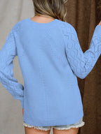 Openwork Round Neck Raglan Sleeve Sweater (27)