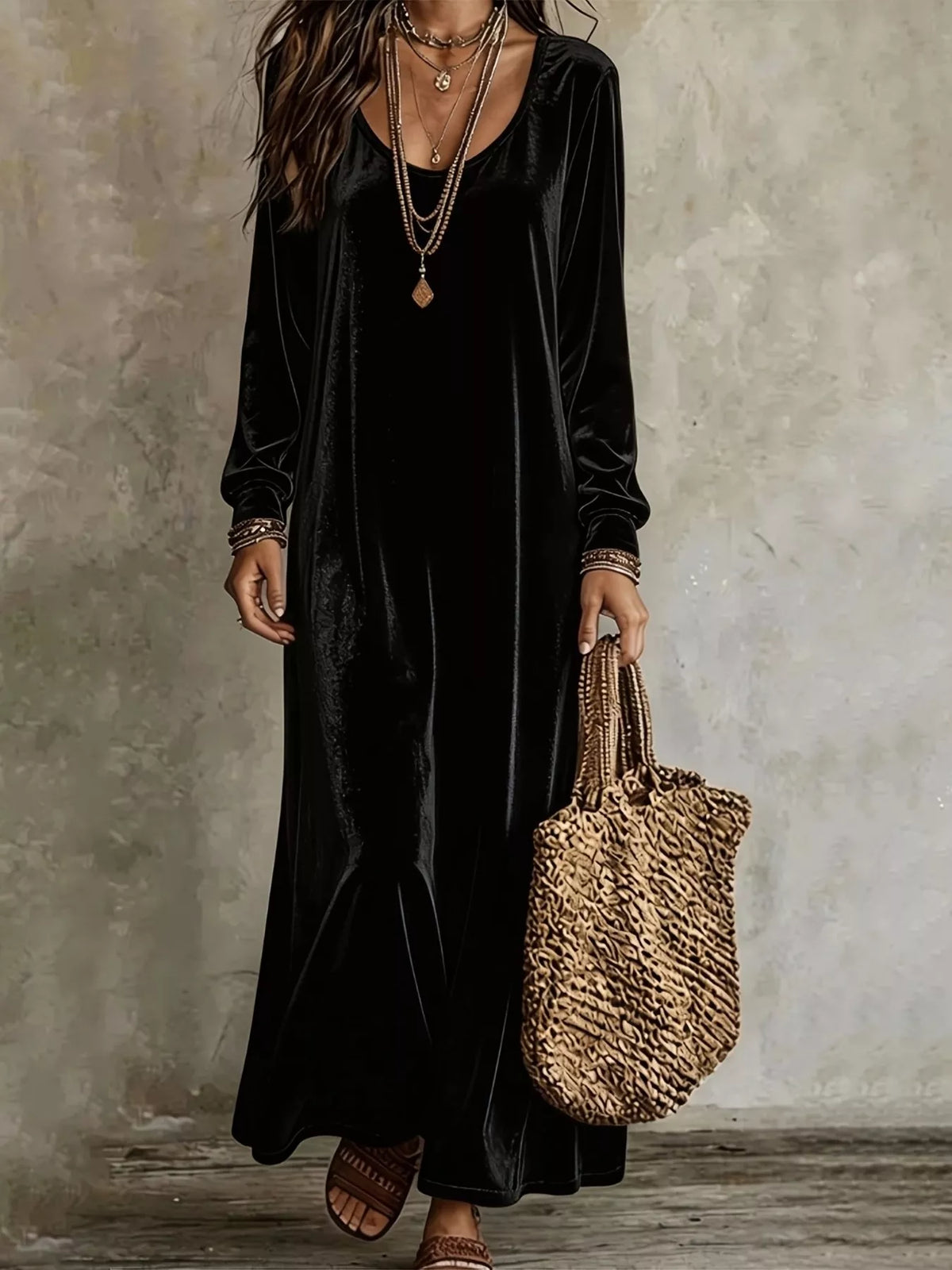 Velvet Maxi Dress Flowy Hem (3)