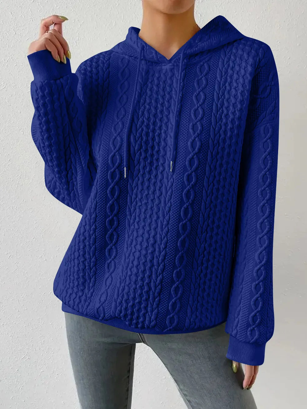 Drawstring Drop Shoulder Long Sleeve Hoodie (17)