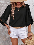Ruffle Sleeve Solid Color Blouse (8)