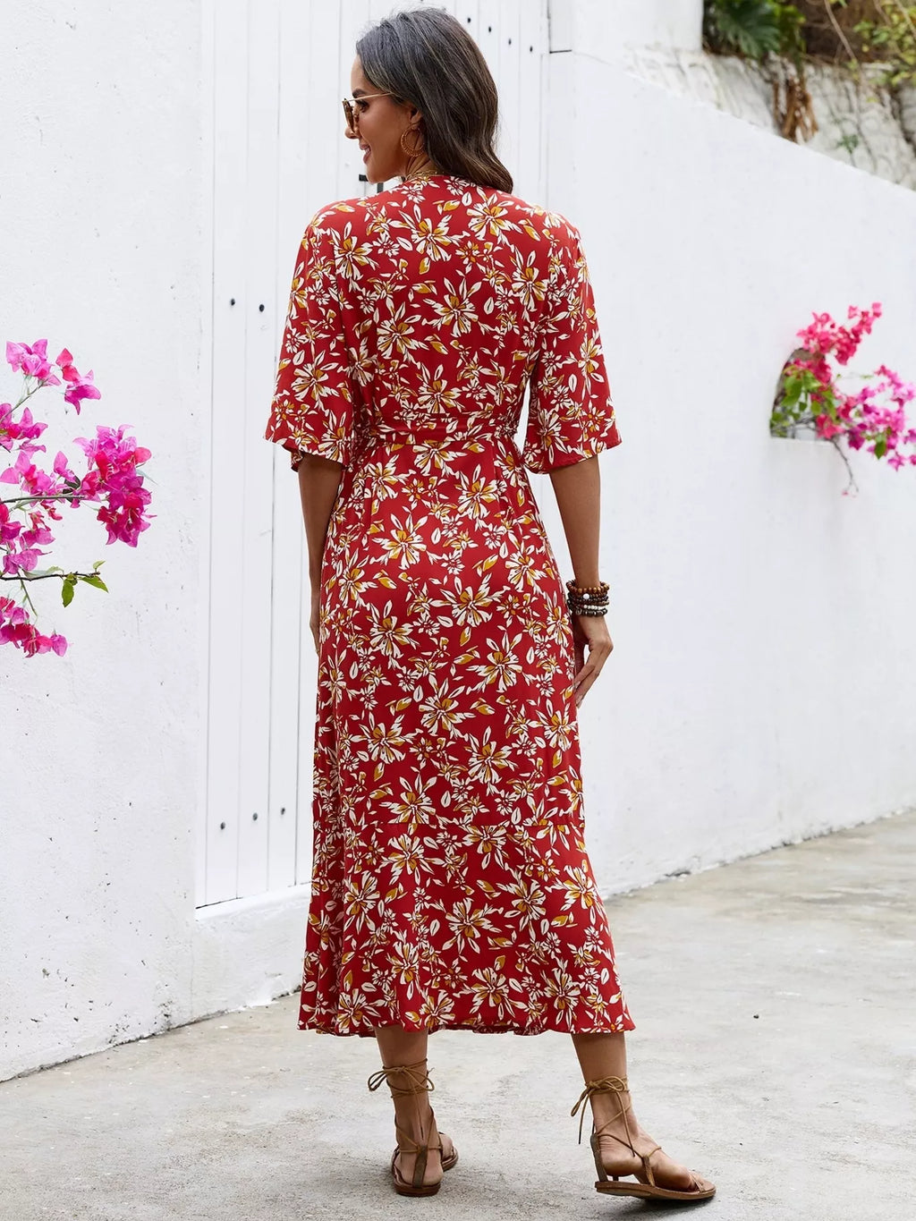 Slit Printed Surplice Midi Dress (12)