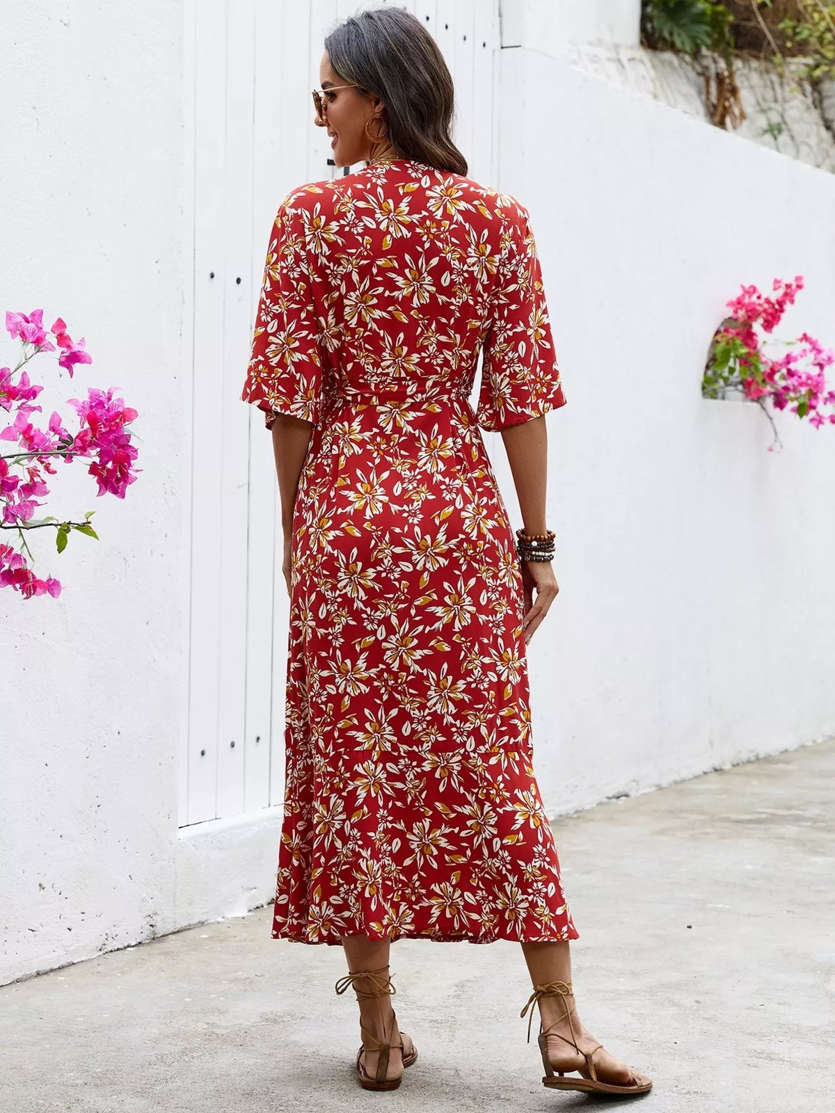Slit Printed Surplice Midi Dress (12)