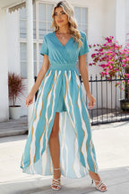 Smocked High-low Printed Surplice Dress (8)