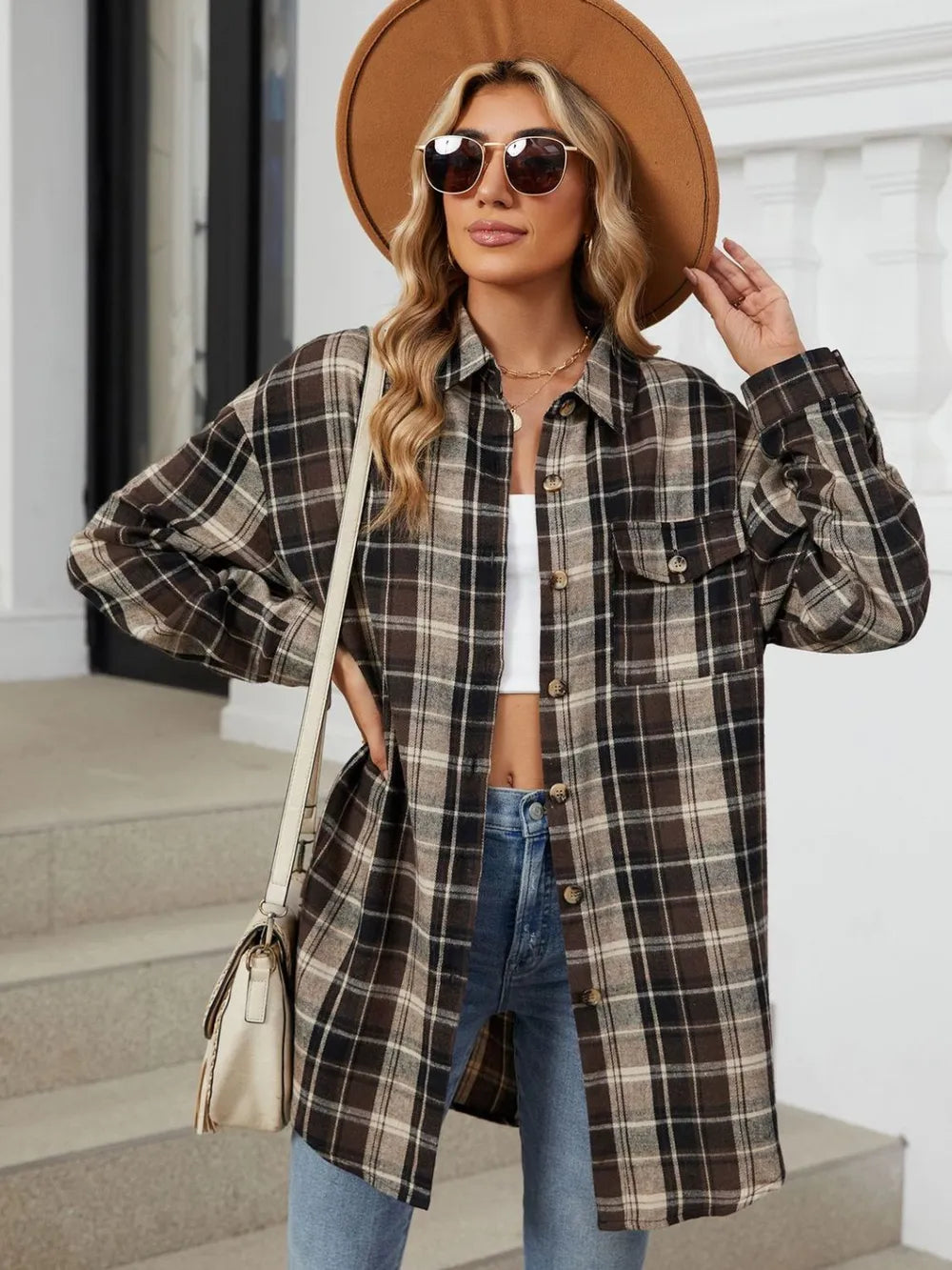 Plaid Collared Neck Long Sleeve Shirt (8)