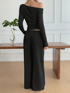 One Shoulder Long Sleeve Top Pants Set (8)
