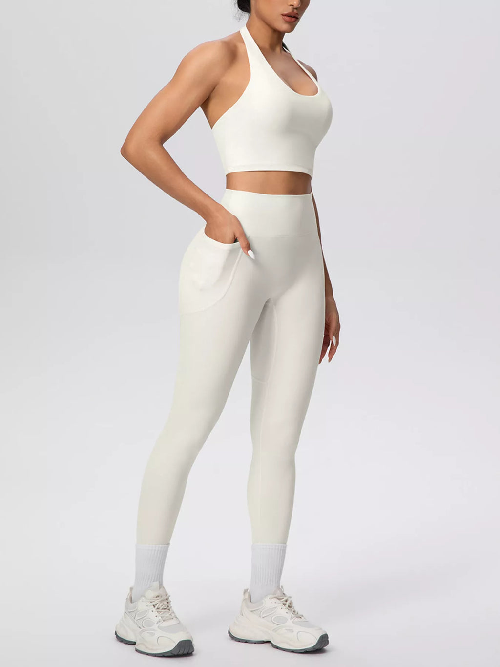 Halter Neck Crop Top High-waisted Leggings Active Set (19)