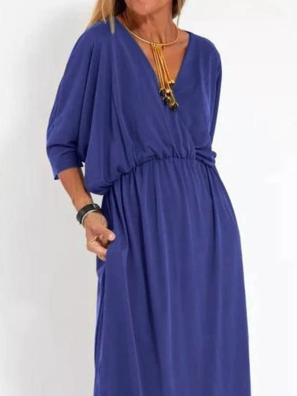 Full Size V-neck Batwing Sleeve Maxi Dress Side Slits Plus (4)