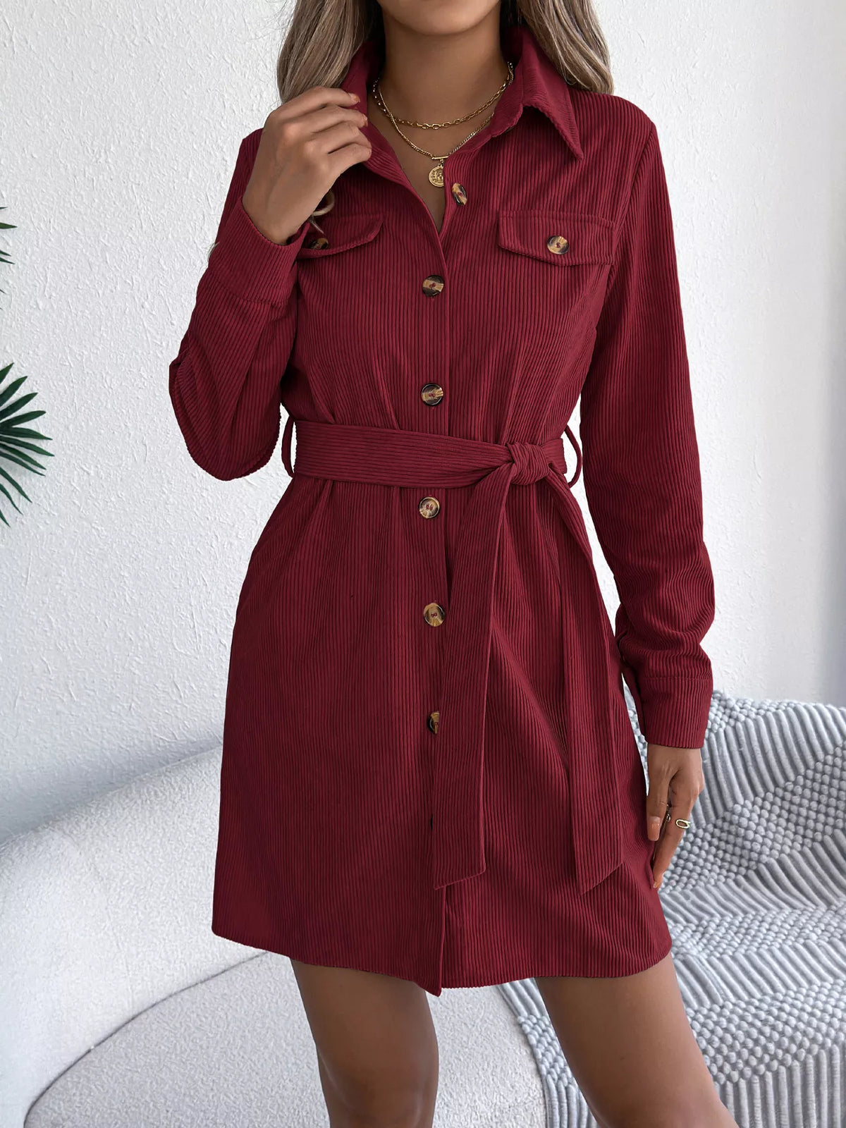 Button-front Corduroy Shirt Dress (2)