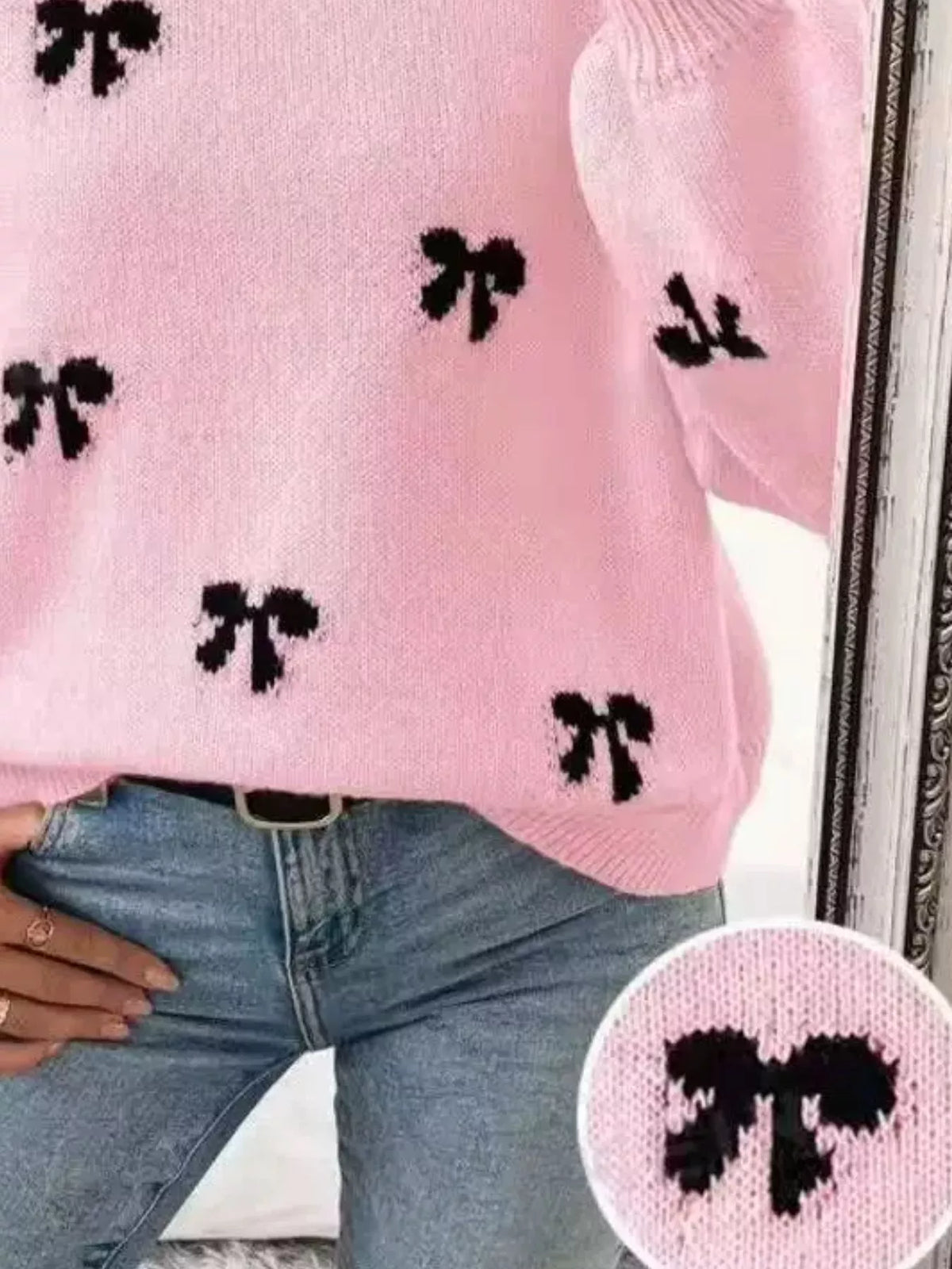 Bow Round Neck Dropped Shoulder Sweater (9)