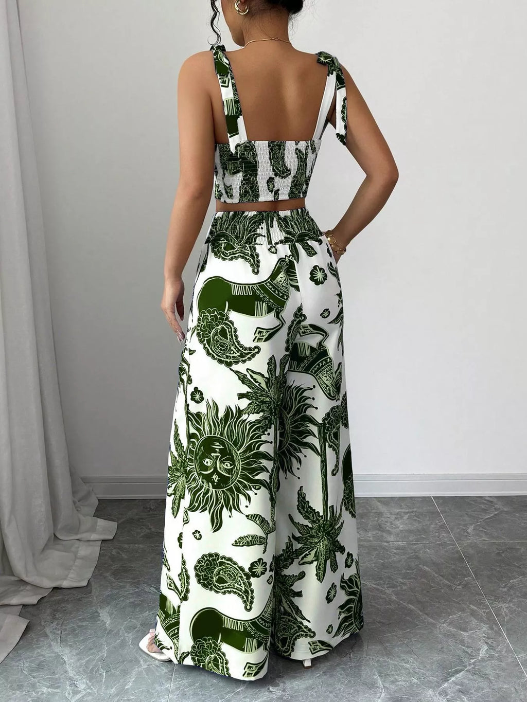 Floral Print Crop Top Wide Leg Pants Set (8)