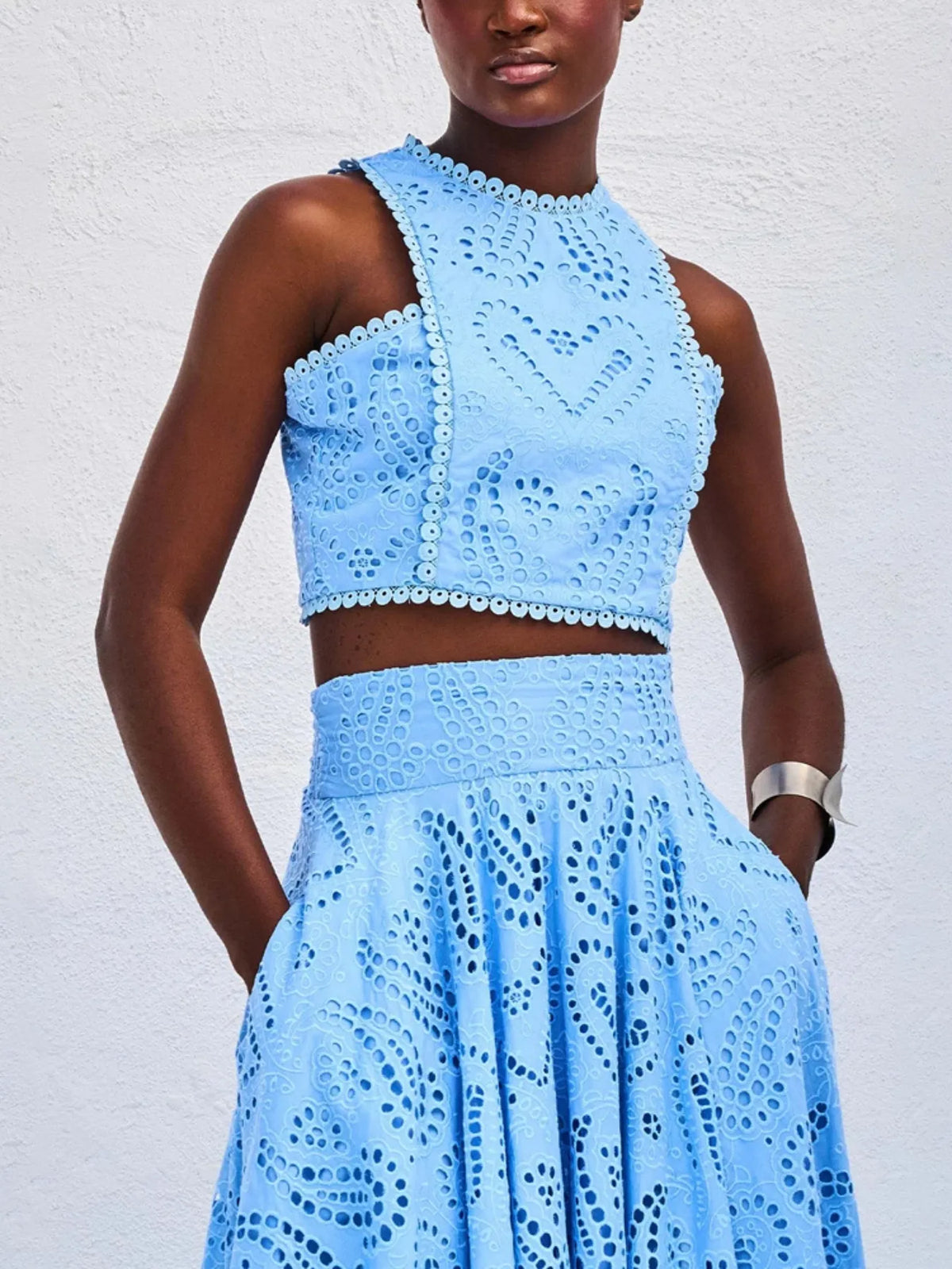 Eyelet Lace Top Maxi Skirt Set (3)