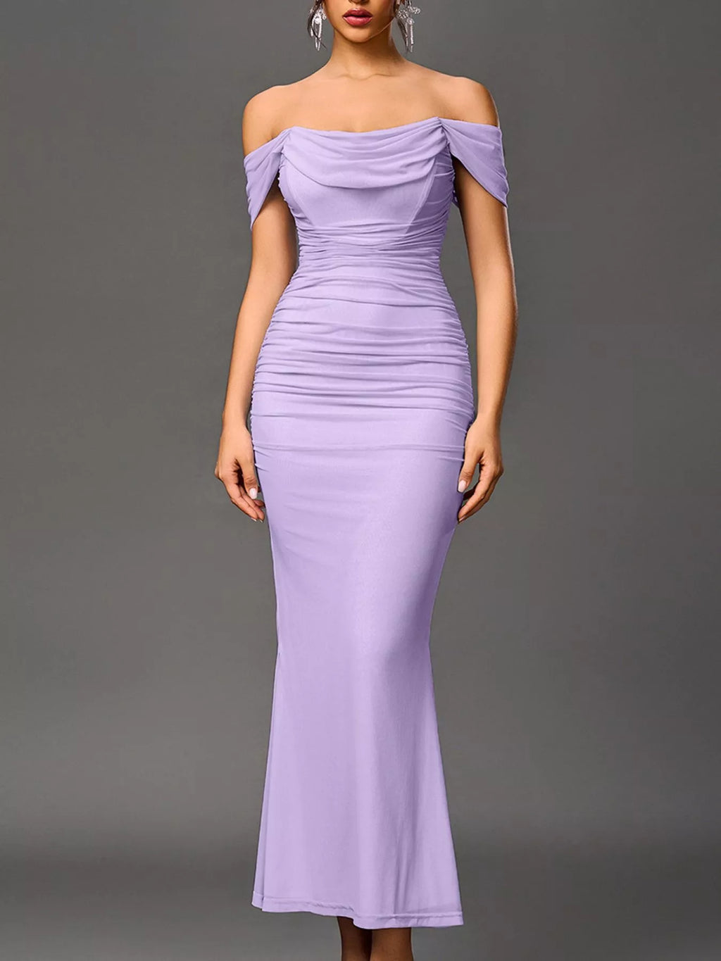 Off-shoulder Ruched Mermaid Maxi Dress (35)