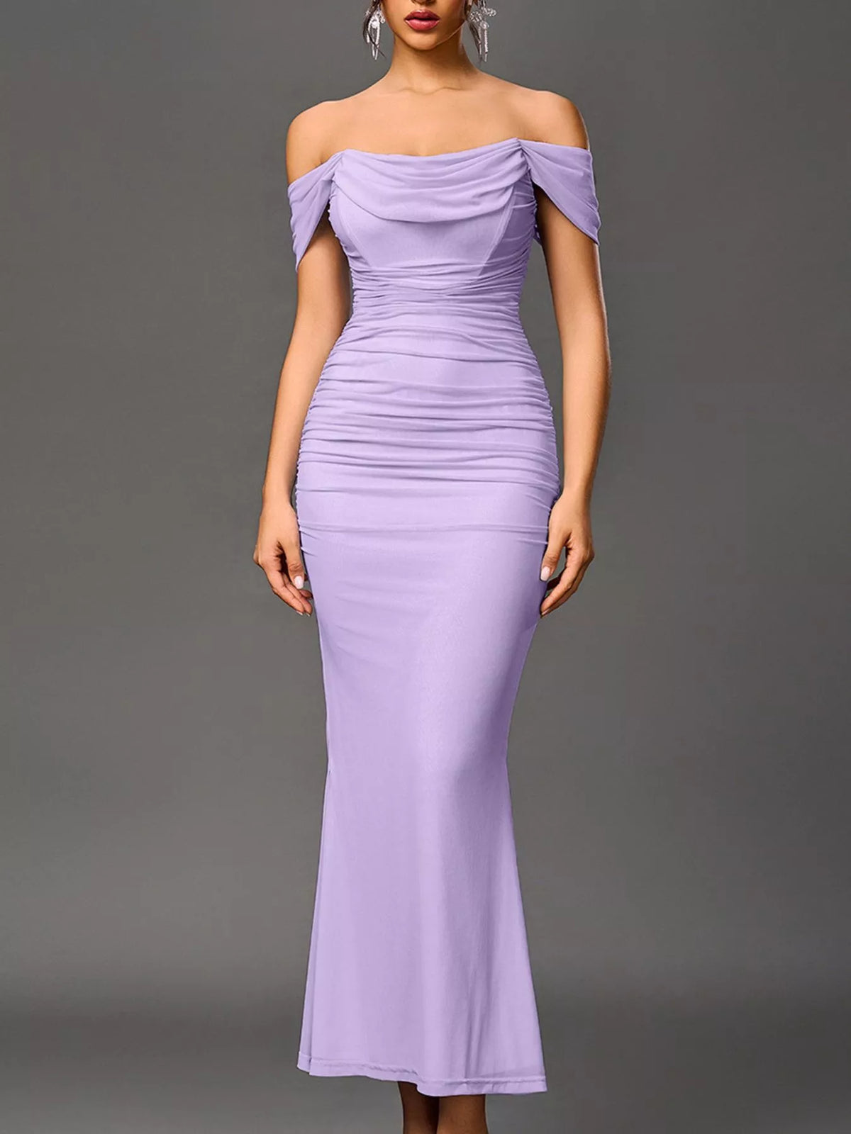 Off-shoulder Ruched Mermaid Maxi Dress (35)