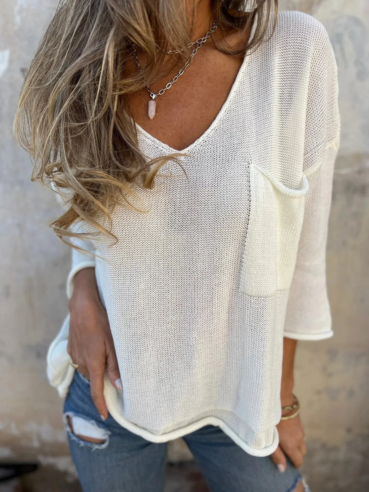 Full Size Casual V-neck Knit Sweater Plus (8)