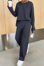Ribbed Half Button Top Pants Set (11)