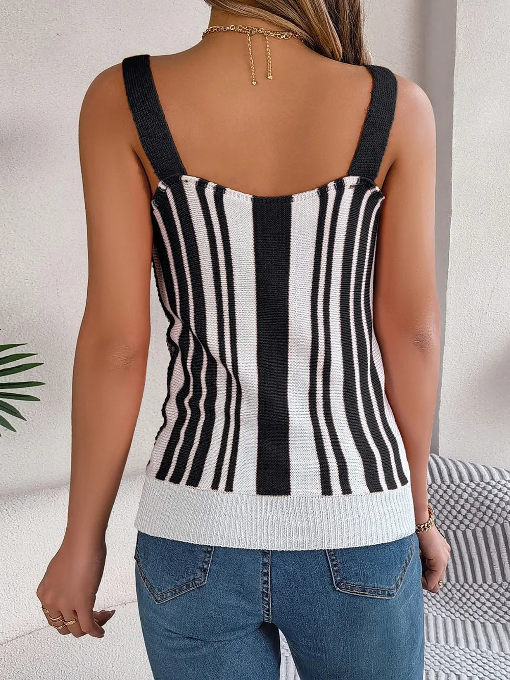Openwork Striped V-neck Tank (6)