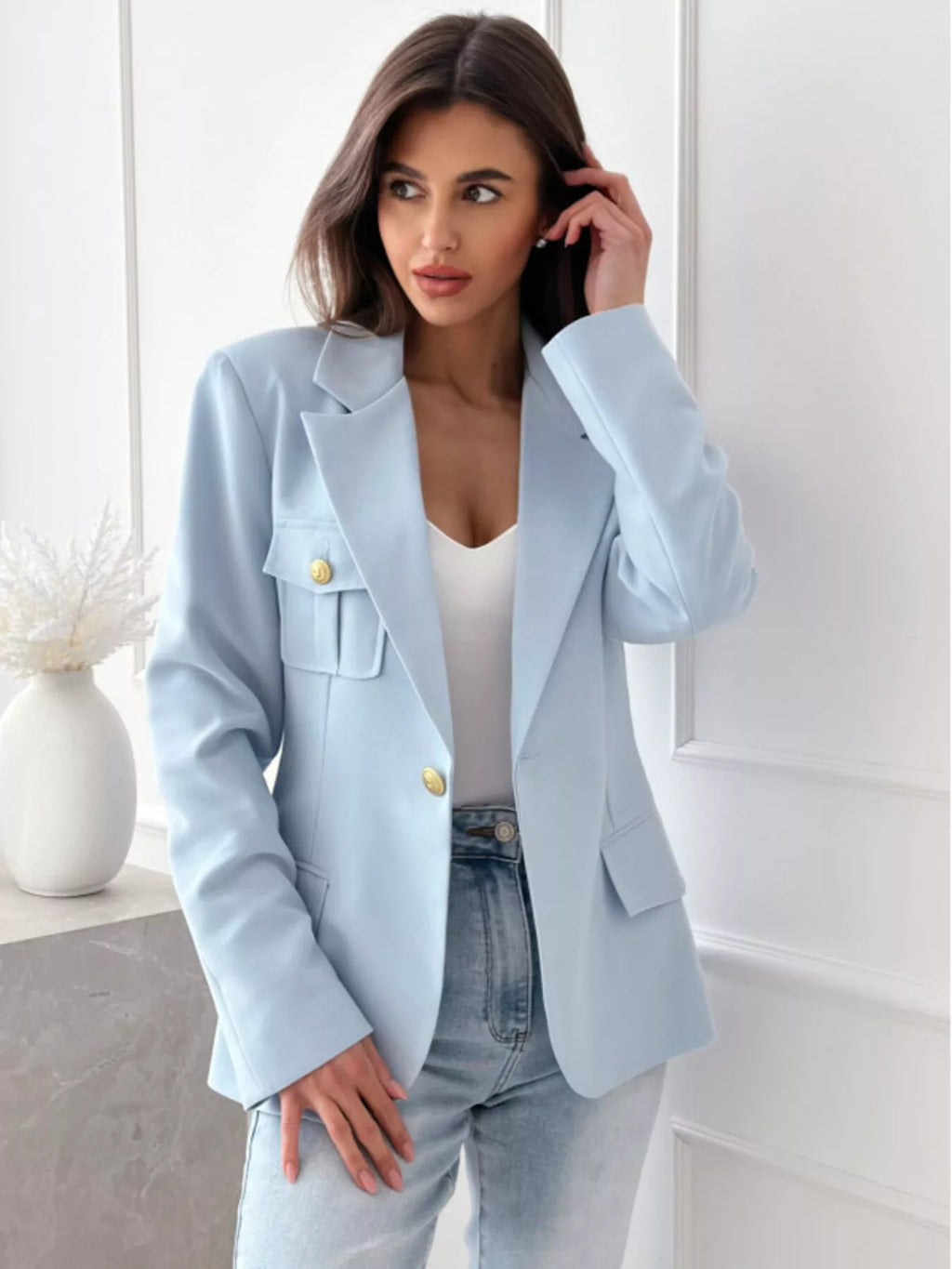 Lapel Collar One Button Blazer (9)