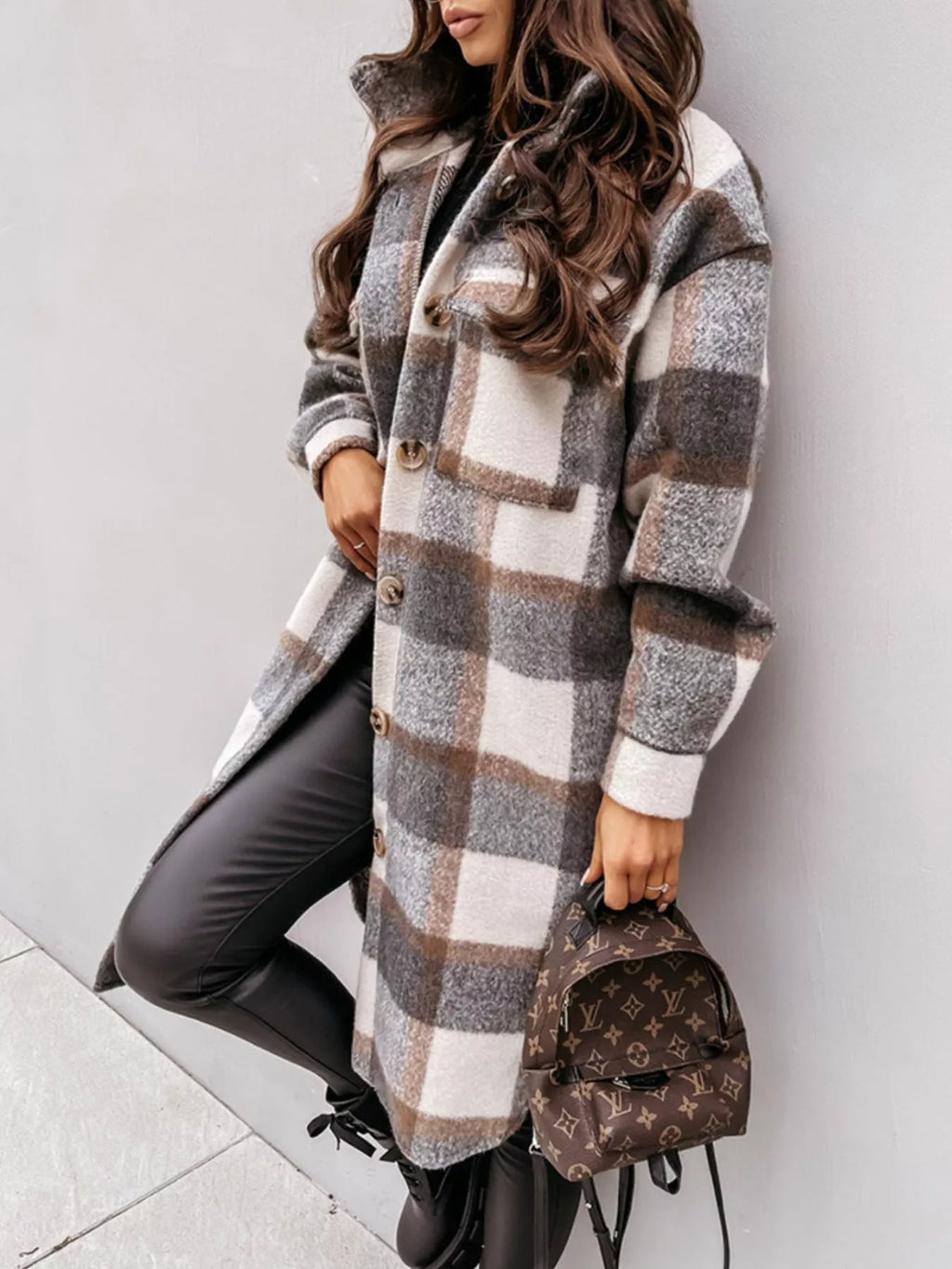 Longline Plaid Button Up Coat (8)