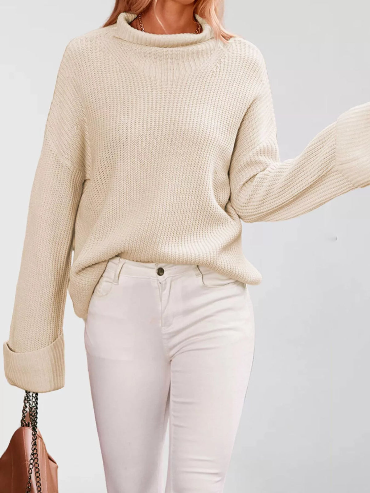 Mock Neck Dropped Shoulder Sweater (3)