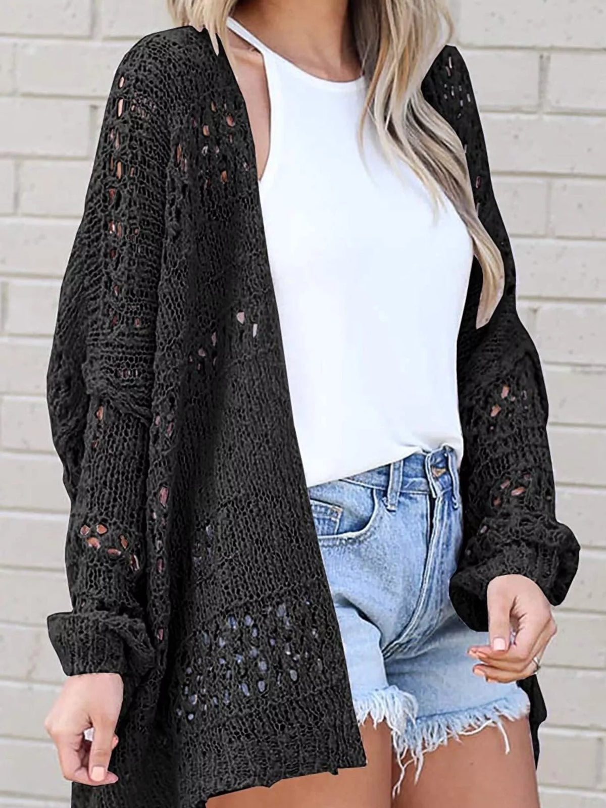 Openwork Open Front Lightweight Cardigan (10)