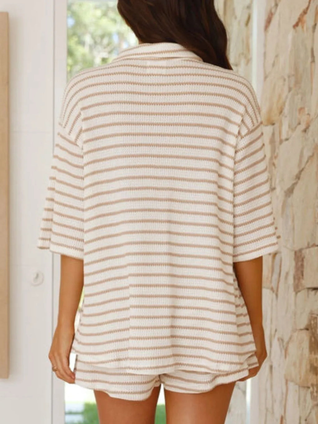 Striped Half Sleeve Top Shorts Set (10)