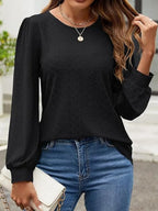 Eyelet Round Neck Long Sleeve Top (10)