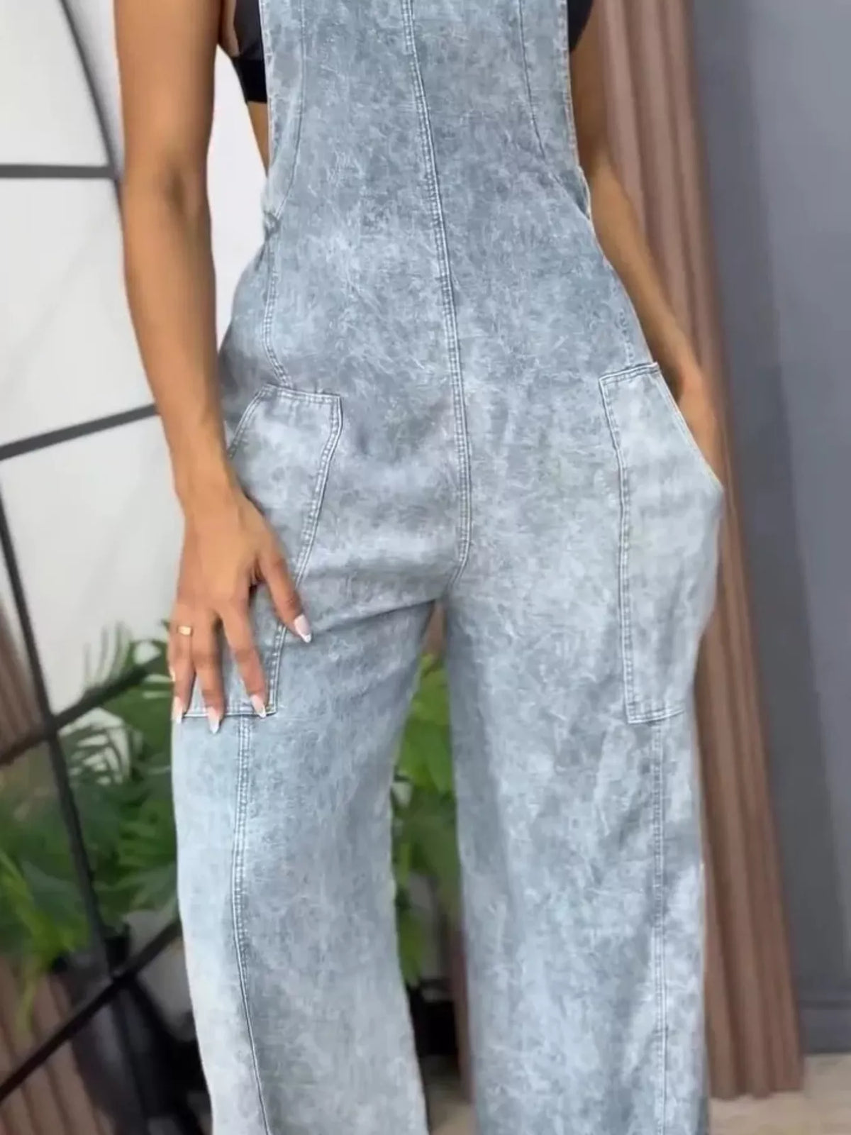 Full Size Vintage Wash Wide Leg Denim Overalls Plus (3)