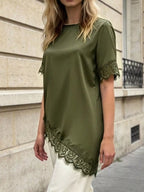 Lace Trim Short Sleeve Satin Top (3)