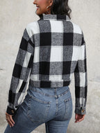 Plaid Button Up Drop Shoulder Cropped Jacket (10)